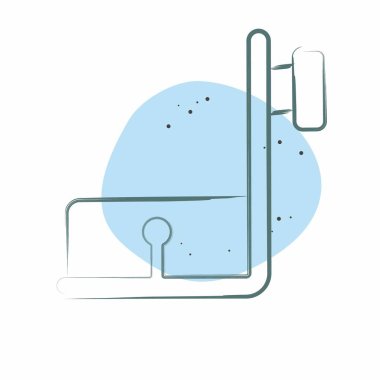 İkon Toplama Ayağı. Dikiş sembolüyle ilgili. Renkli Leke Biçimi. Basit tasarım çizimi