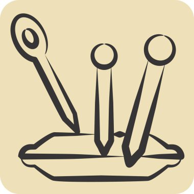 Simge iğnesi. Dikiş sembolüyle ilgili. El çizimi tarzı. Basit tasarım çizimi