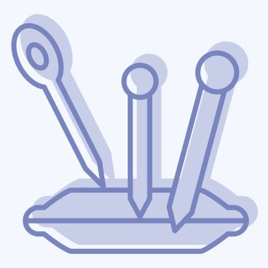 Simge iğnesi. Dikiş sembolüyle ilgili. İki ton stili. Basit tasarım çizimi