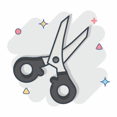 Simge makası. Dikiş sembolüyle ilgili. Çizgi roman. Basit tasarım çizimi