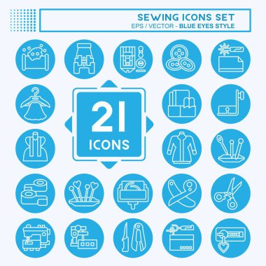 Simge Dikişi. Tekstil Endüstrisi sembolüyle ilgili. Mavi gözlü. Basit tasarım çizimi