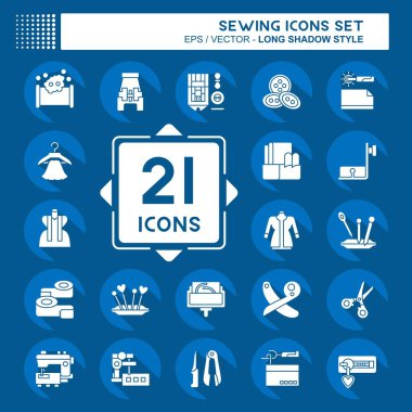 Simge Dikişi. Tekstil Endüstrisi sembolüyle ilgili. Uzun gölge tarzı. Basit tasarım çizimi