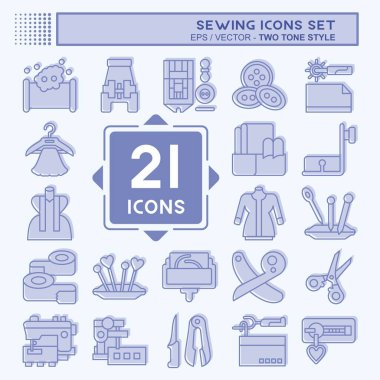 Simge Dikişi. Tekstil Endüstrisi sembolüyle ilgili. İki ton stili. Basit tasarım çizimi