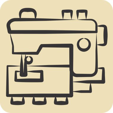 Simge Dikiş Makinesi. Dikiş sembolüyle ilgili. El çizimi tarzı. Basit tasarım çizimi