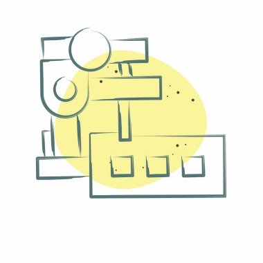 Simge Dikiş Makinesi Ayağı. Dikiş sembolüyle ilgili. Renkli Leke Biçimi. Basit tasarım çizimi