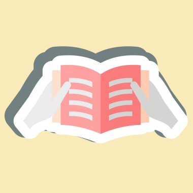 Çıkartma, kitap oku. Kitap sembolüyle ilgili. Basit tasarım çizimi