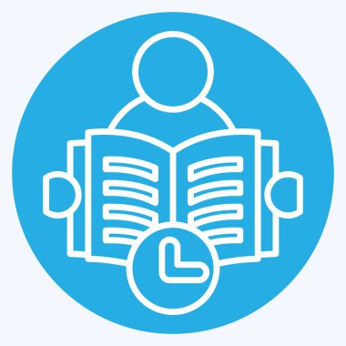 Simge okuma zamanı. Kitap sembolüyle ilgili. Mavi gözlü. Basit tasarım çizimi