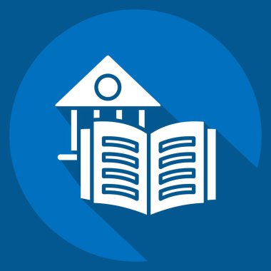 Simge Kütüphanesi. Kitap sembolüyle ilgili. Uzun gölge tarzı. Basit tasarım çizimi