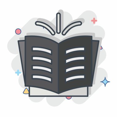 Simge Hikayesi. Kitap sembolüyle ilgili. Çizgi roman. Basit tasarım çizimi