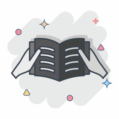 Simge Bir Kitap Oku. Kitap sembolüyle ilgili. Çizgi roman. Basit tasarım çizimi