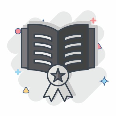 Simge En Çok Satanlar. Kitap sembolüyle ilgili. Çizgi roman. Basit tasarım çizimi