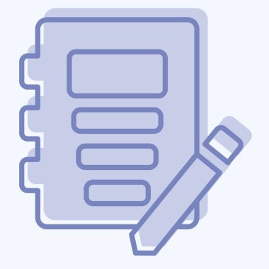 Simge Defteri. Kitap sembolüyle ilgili. İki ton stili. Basit tasarım çizimi