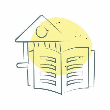 Simge Kütüphanesi. Kitap sembolüyle ilgili. Renkli Leke Biçimi. Basit tasarım çizimi