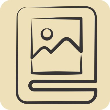 Simge Albümü. Kitap sembolüyle ilgili. El çizimi tarzı. Basit tasarım çizimi