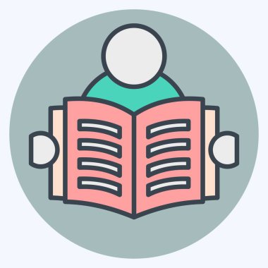 Simge Oku. Kitap sembolüyle ilgili. renk arkadaşı stili. Basit tasarım çizimi