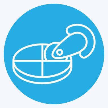 Icon Pizza Kesicisi. Mutfak Aletleri Sembolü ile ilgili. Mavi gözlü. Basit tasarım çizimi