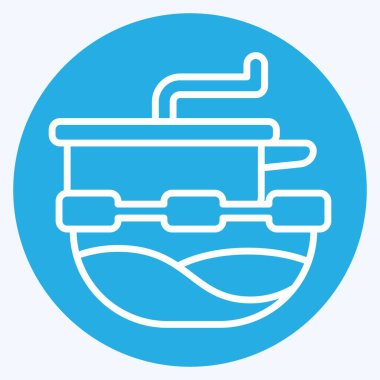 İkon Yemek Fabrikası. Mutfak Aletleri Sembolü ile ilgili. Mavi gözlü. Basit tasarım çizimi