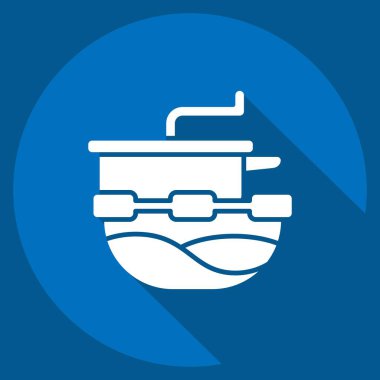 İkon Yemek Fabrikası. Mutfak Aletleri Sembolü ile ilgili. Uzun gölge tarzı. Basit tasarım çizimi