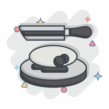 İkon Biftek Bıçak Seti. Mutfak Aletleri Sembolü ile ilgili. Çizgi roman. Basit tasarım çizimi