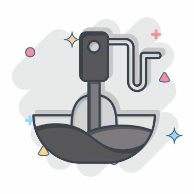 Simge El Blenderi. Mutfak Aletleri Sembolü ile ilgili. Çizgi roman. Basit tasarım çizimi