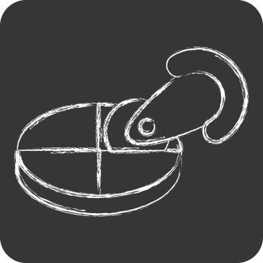 Icon Pizza Kesicisi. Mutfak Aletleri Sembolü ile ilgili. Tebeşir stili. Basit tasarım çizimi