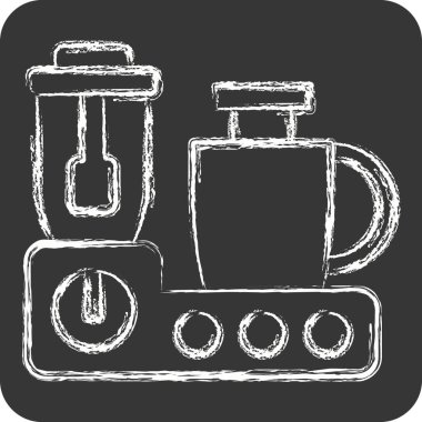 Simge Gıda İşlemcisi. Mutfak Aletleri Sembolü ile ilgili. Tebeşir stili. Basit tasarım çizimi
