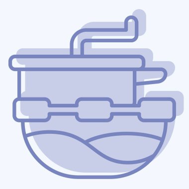 İkon Yemek Fabrikası. Mutfak Aletleri Sembolü ile ilgili. İki ton stili. Basit tasarım çizimi