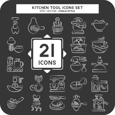 Simge Ayarlama Mutfak Aracı. Gıda sembolüyle ilgili. Tebeşir stili. Basit tasarım çizimi