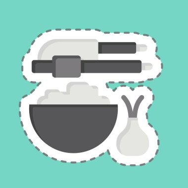 Çıkartma çizgisi sarımsak baskısını kesti. Mutfak Aletleri Sembolü ile ilgili. Basit tasarım çizimi