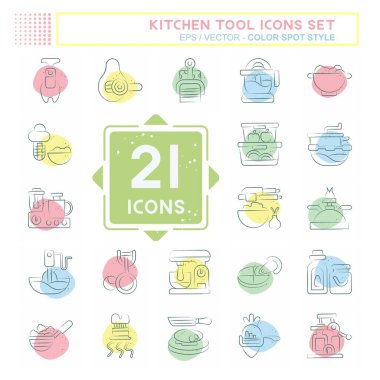 Simge Ayarlama Mutfak Aracı. Gıda sembolüyle ilgili. Renkli Leke Biçimi. Basit tasarım çizimi