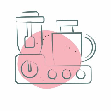 Simge Gıda İşlemcisi. Mutfak Aletleri Sembolü ile ilgili. Renkli Leke Biçimi. Basit tasarım çizimi
