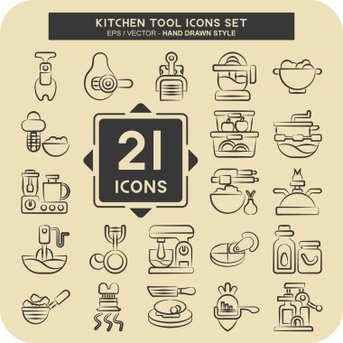 Simge Ayarlama Mutfak Aracı. Gıda sembolüyle ilgili. El çizimi tarzı. Basit tasarım çizimi