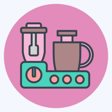 Simge Gıda İşlemcisi. Mutfak Aletleri Sembolü ile ilgili. renk arkadaşı stili. Basit tasarım çizimi