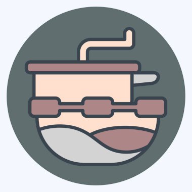 İkon Yemek Fabrikası. Mutfak Aletleri Sembolü ile ilgili. renk arkadaşı stili. Basit tasarım çizimi