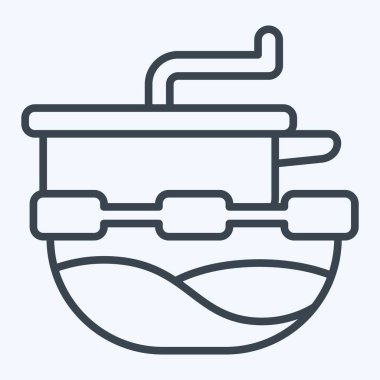 İkon Yemek Fabrikası. Mutfak Aletleri Sembolü ile ilgili. Sıra tarzı. Basit tasarım çizimi