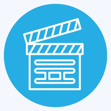 Simge çırpma tahtası. Sinema sembolüyle ilgili. Mavi gözlü. Basit tasarım çizimi