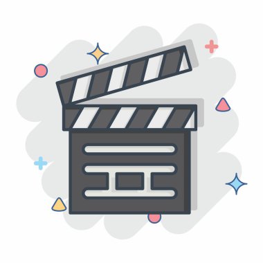 Simge çırpma tahtası. Sinema sembolüyle ilgili. Çizgi roman. Basit tasarım çizimi