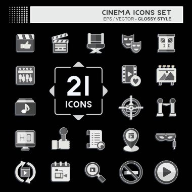 Simge Ayarlı Sinema. Film sembolüyle ilgili. Parlak bir stil. Basit tasarım çizimi