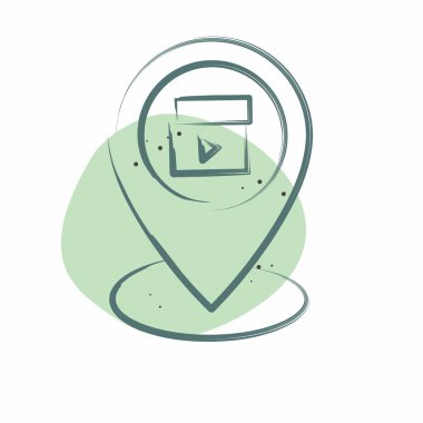 Simge konumu. Sinema sembolüyle ilgili. Renkli Leke Biçimi. Basit tasarım çizimi