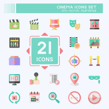 Simge Ayarlı Sinema. Film sembolüyle ilgili. Düz stil. Basit tasarım çizimi