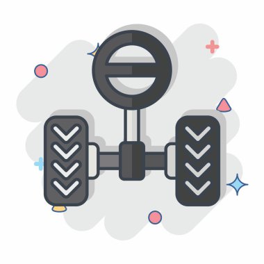 Simge Direksiyon Sistemi. Araba Bakım Sembolü ile ilgili. Çizgi roman. Basit resimleme