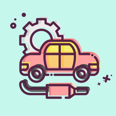 Simge Egzozu. Araba Bakım Sembolü ile ilgili. MBE tarzı. Basit resimleme