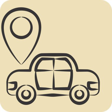 Simge Haritası Sensörü. Araba Bakım Sembolü ile ilgili. El çizimi tarzı. Basit resimleme