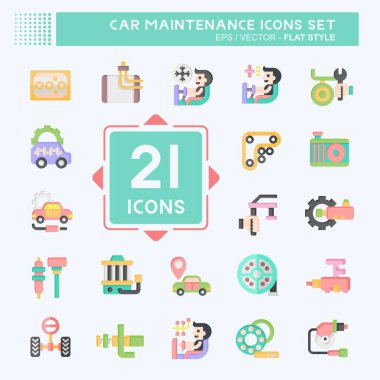 Simge Ayarlı Araba Bakımı. Otomotiv sembolüyle ilgili. Düz stil. Basit resimleme