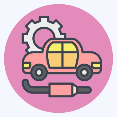 Simge Egzozu. Araba Bakım Sembolü ile ilgili. renk arkadaşı stili. Basit resimleme