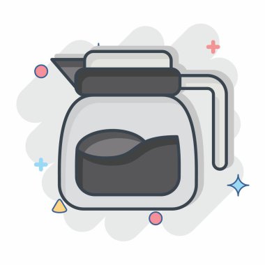 İkon Kahve Tenceresi. Kahvaltı sembolüyle ilgili. Çizgi roman. Basit resimleme