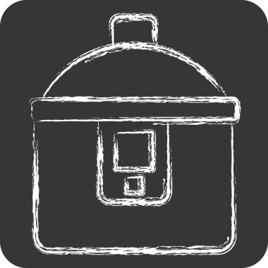 İkon Tencere. Kahvaltı sembolüyle ilgili. Tebeşir stili. Basit resimleme