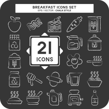 Icon Kahvaltıyı Ayarla. Gıda sembolüyle ilgili. Tebeşir stili. Basit resimleme