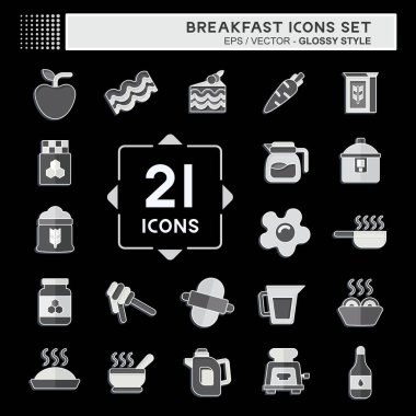 Icon Kahvaltıyı Ayarla. Gıda sembolüyle ilgili. Parlak bir stil. Basit resimleme