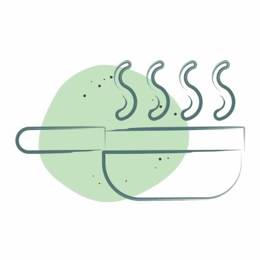 Simge kızartma tavası. Kahvaltı sembolüyle ilgili. Renkli Leke Biçimi. Basit resimleme